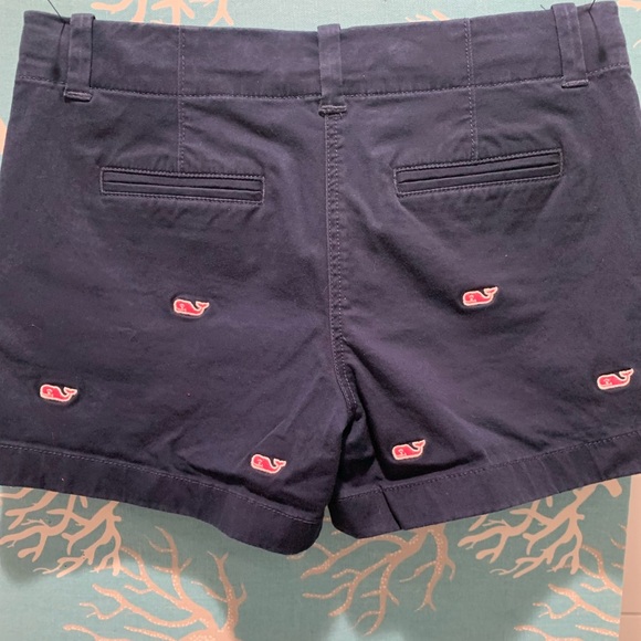 Vineyards Vines, Navy blue shorts with pink embroidered wales. - Picture 4 of 5